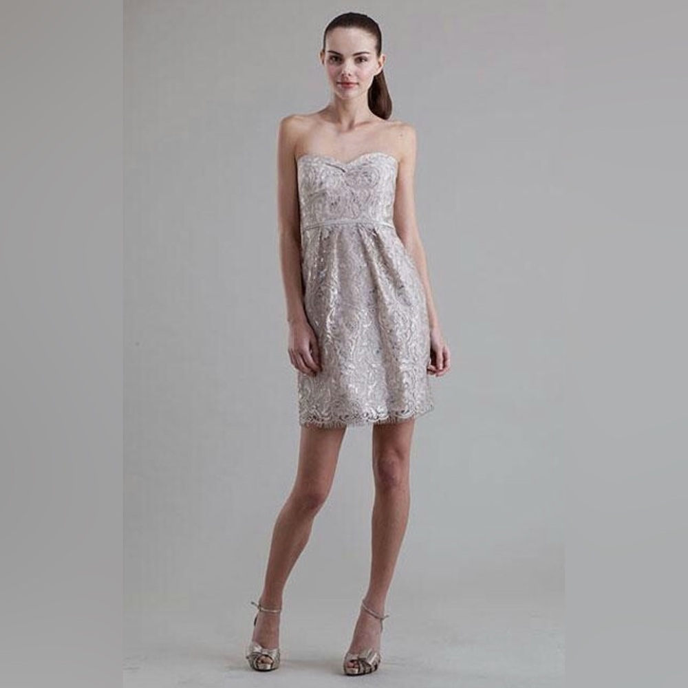 Jenny Yoo Hudson Strapless Metallic‎ Lace Dress